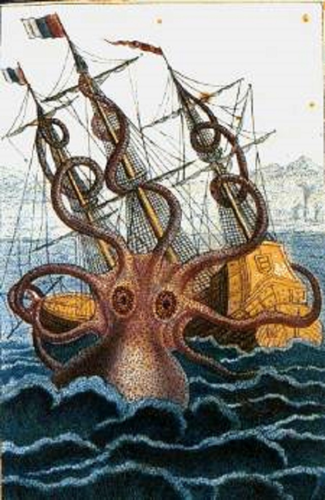 Takto si Denys de Monfort představoval chobotnici kolosální.