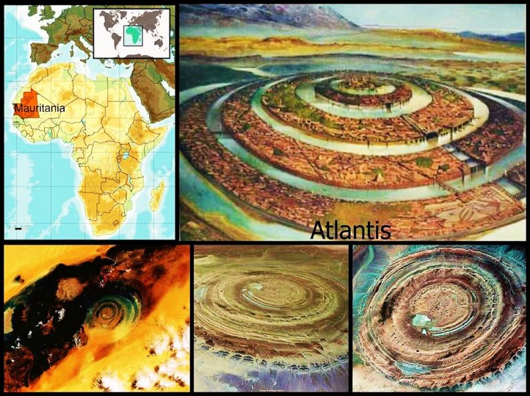 Podobnost údajného vzhledu Atlantidy se strukturou na Sahaře je nápadná.