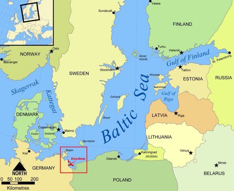 Mapa ukazuje oblast v Baltském moři, na jehož dně byl nalezen zvláštní objekt připomínající tvarem mimozemskou loď.