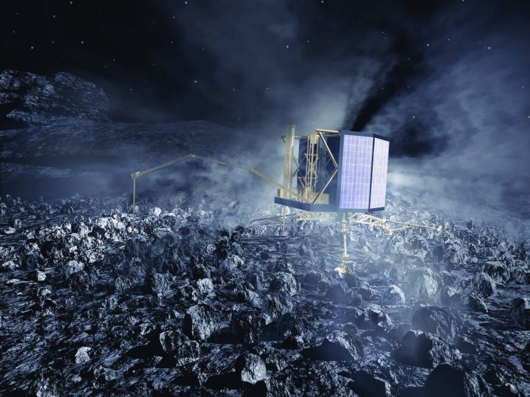Sonda Philae odebrala vzorky na kometě Čurjumov-Gerasimenko, které ukázaly, že vodu na Zemi komety nepřinesly. Foto: lunarscience.nasa.gov