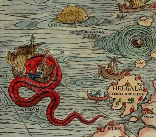 Obrovské vodní tvory často zachycují i staré mapy. ZDROJ: mysteriousuniverse.com
