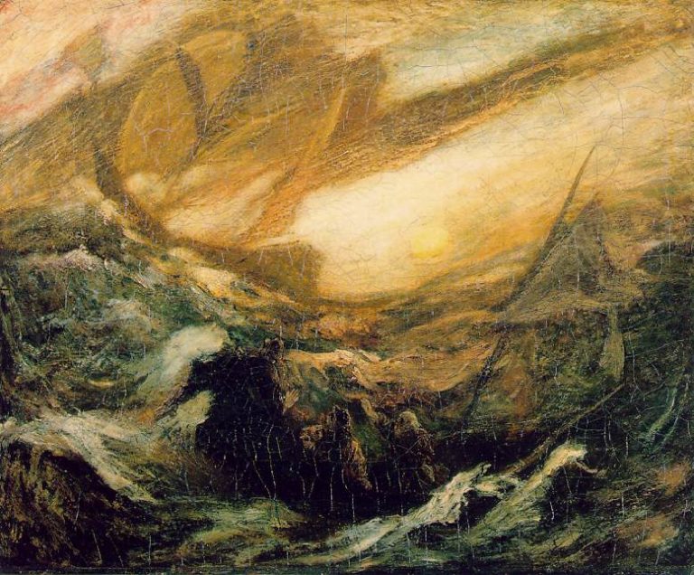 Umělecká představa lodi duchů. MALBA: Albert Pinkham Ryder / Wikimedia Commons / Public domain