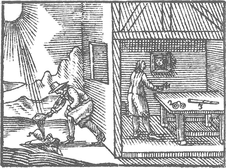 Ilustrace ve spisu Orbis Pictus ze . Století znázorňuje, jak směrovat sluneční paprsky a tím znásobit jejich žár, foto Jan Ámos Komenský / Creative Commons / Public domain