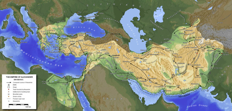 Mapa gigantické Alexandrovy říše. Foto: Generic Mapping Tools / Creative Commons - CC BY-SA 3.0