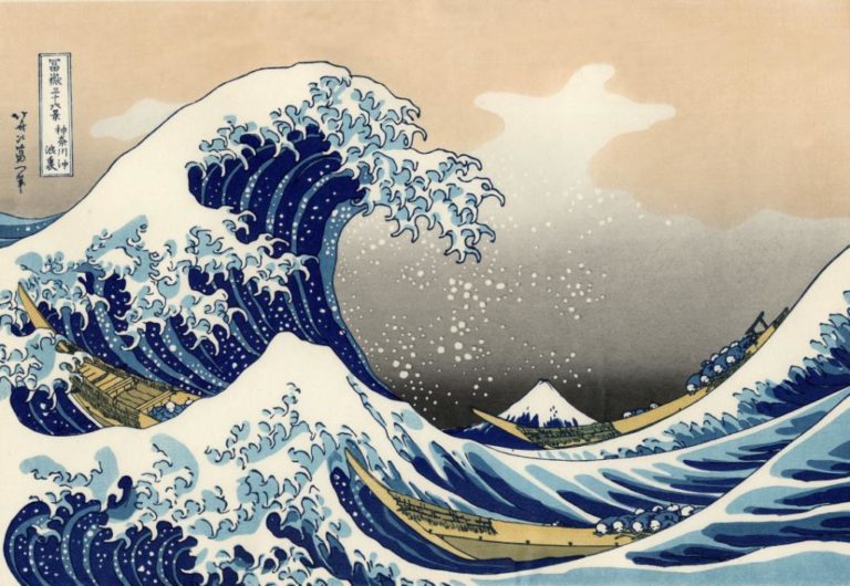 Tsunami, jak ho zvěčnil slavný japonský výtvarník Kacušika Hokusai. Zdroj foto: Public domain, via Wikimedia Commons