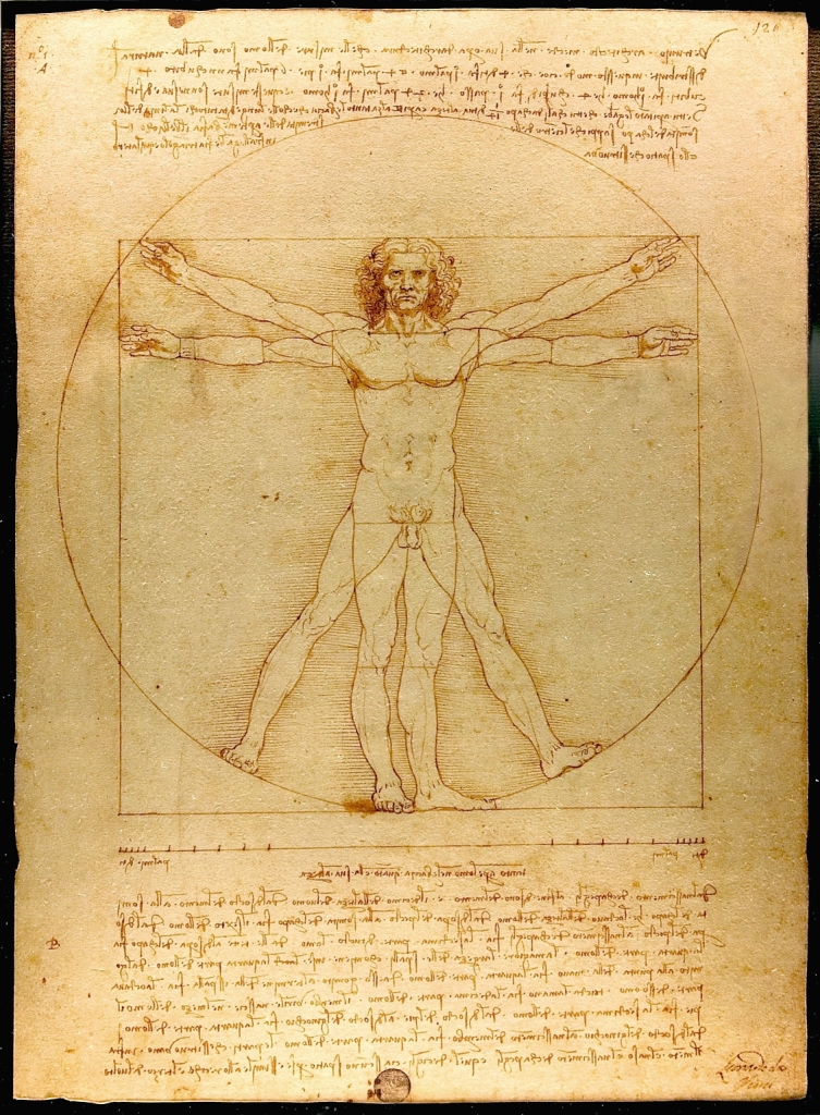 Slavná proporce lidské postavy. Zdroj foto:  Leonardo da Vinci, Public domain, via Wikimedia Commons