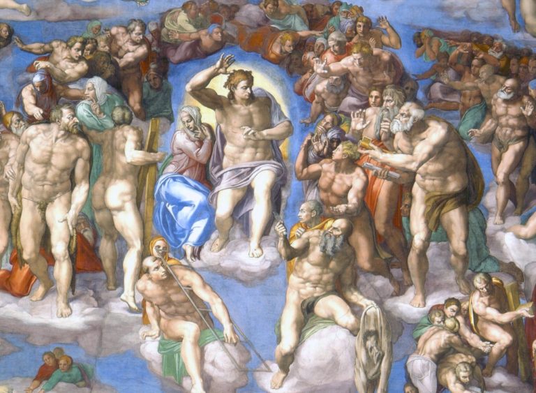 Z monumentální fresky Poslední soud v Sixtinské kapli ve Vatikánu. Zdroj obrázku: Michelangelo, Public domain, via Wikimedia Commons