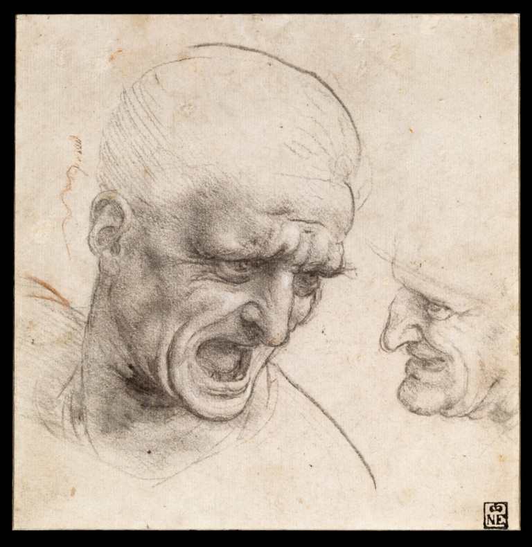 Studie mimiky lidského obličeje. Zdroj obrázku:  Leonardo da Vinci, Public domain, via Wikimedia Commons