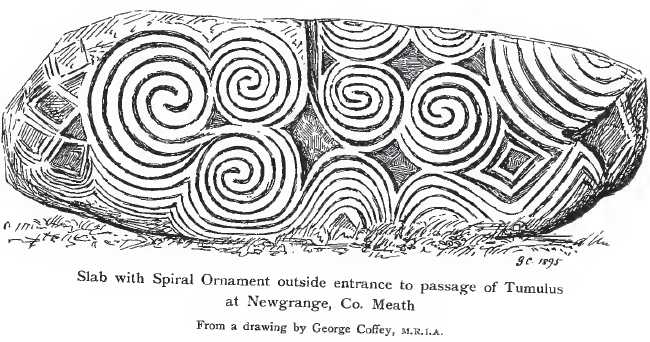 Zákres spirálního kamene nalezeného na irském Newgrange. Foto: Creative Commons - volné dílo