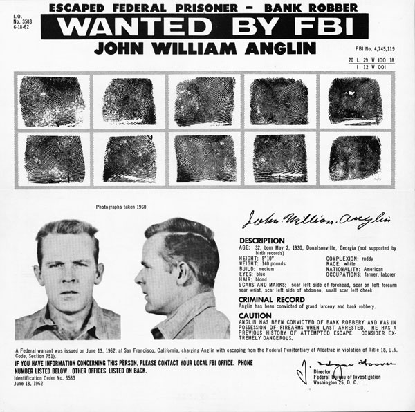 Plakát FBI s Johnem Anglinem. FOTO: Federal Bureau of Investigation / Creative Commons / volné dílo