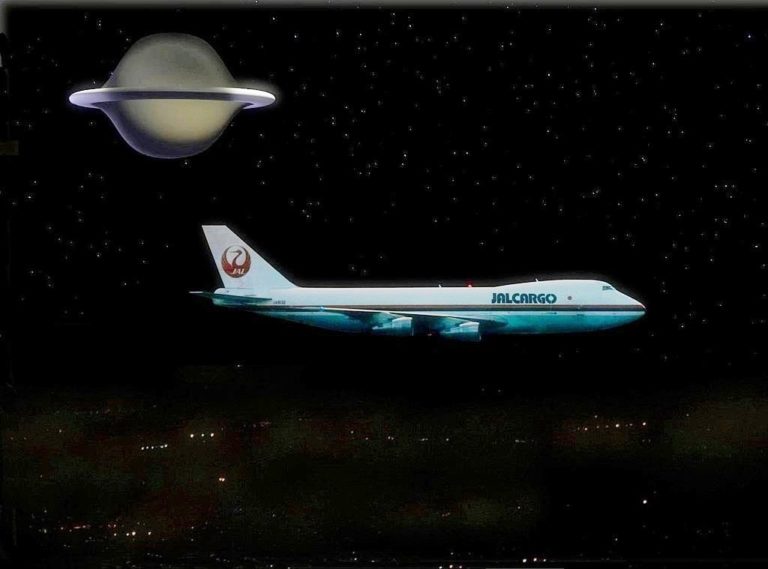 Představa o setkání letu č. 1628 s UFO. Zdroj obrázku: JMK, CC BY-SA 4.0 , via Wikimedia Commons