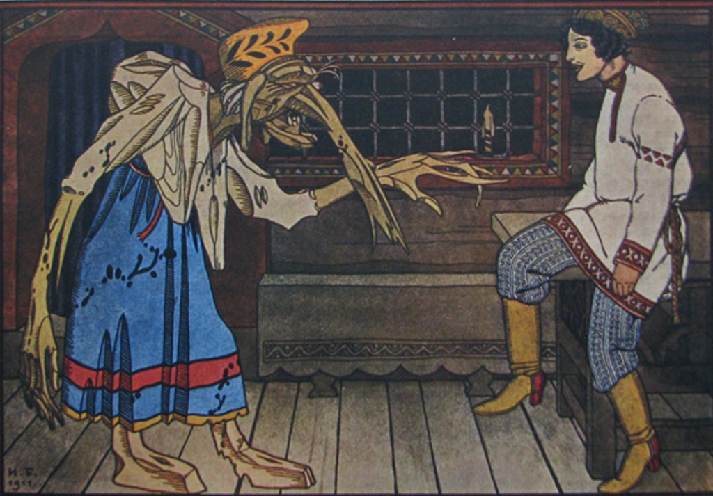 Baba Jaga bývá označována jako ženská personifikace ďábla. Zdroj obrázku:  Ivan Bilibin, Public domain, via Wikimedia Commons

