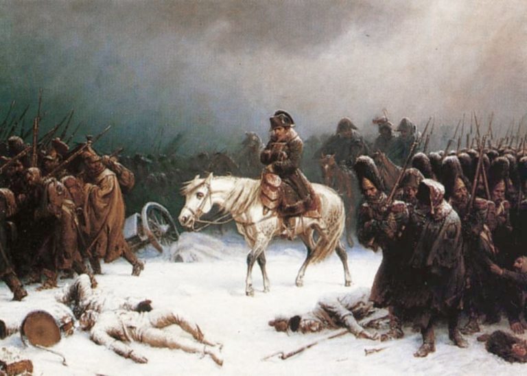 Neslavný ústup napoleonské armády z Ruska. Zdroj obrázku: Adolph Northen, Public domain, via Wikimedia Commons