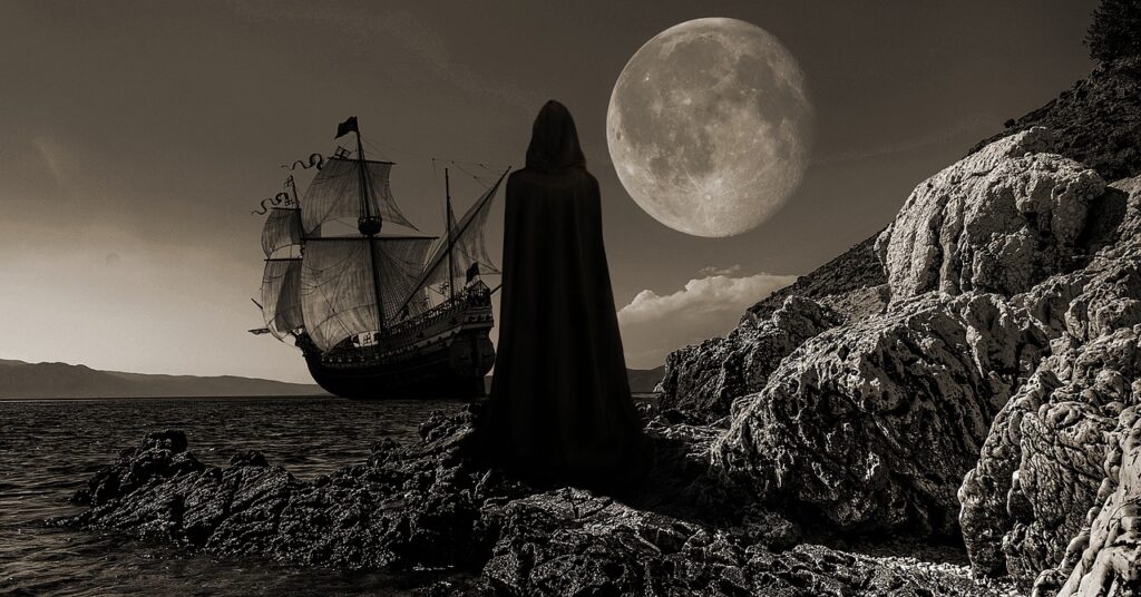Občas se tu zjevuje přízračná loď a duchové těch, kteří kvůli pokladu zemřeli, foto Pixabay