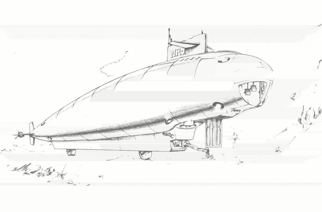 Skica ponorky NR-1, jedna z alternativních a nakonec nerealizovaných podob. FOTO: Scott Koen / Americké námořnictvo / Creative Commons - volné dílo 