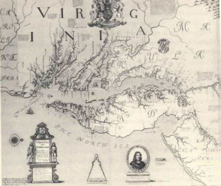 Heřman byl vynikající kartograf. Jeho mapa Virginie a Marylandu byla precizně zpracována. Zdroj obrázku: Jarda 75 (map Augustin Heřman), Public domain, via Wikimedia Commons