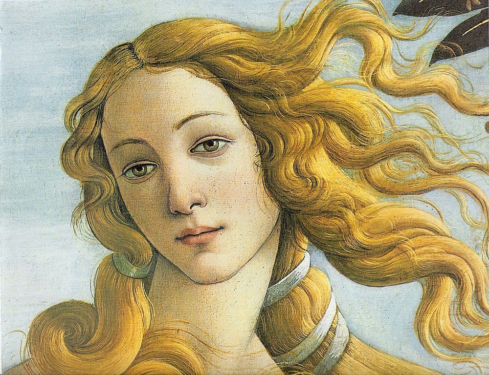 „Byl jsem pohlcený rozjímáním o posvátné kráse…“, napsal při návštěvě Florencie v roce 1817 spisovatel Stendhal (na obrázku detail z Botticelliho obrazu Zrození Venuše, nyní v Galerii Uffici, Florencie). Zdroj obrázku:    Sandro Botticelli, Public domain, via Wikimedia Commons