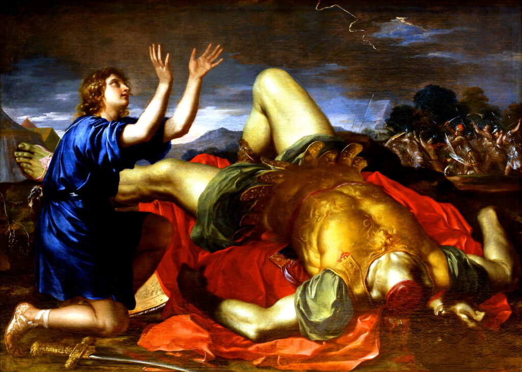 Poražený biblický Goliáš zachycený na obrazu od Charlese Errarda. FOTO: neznámý autor / Creative Commons / volné dílo 