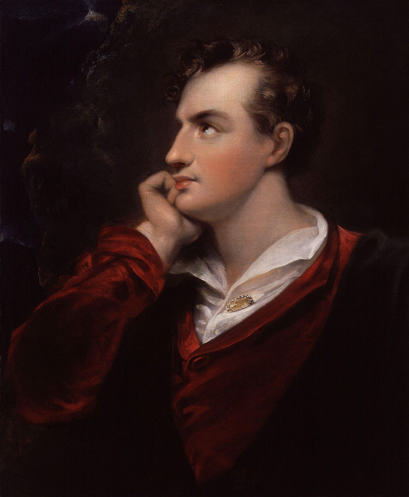 Básník George Gordon  Byron napsal v roce 1816 báseň Tma, která je nyní pokládána i za chmurnou vizi světa po jaderné válce.   Zdroj obrázku:  National Portrait Gallery, Public domain, via Wikimedia Commons