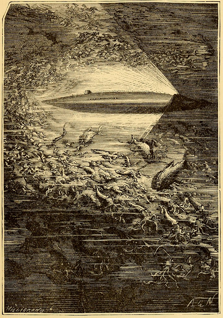 Píše se rok 1870. Na moře a oceány vyplouvá slavný románový Nautilus. Zdroj obrázku: Alphonse-Marie-Adolphe de Neuville, Public domain, via Wikimedia Commons