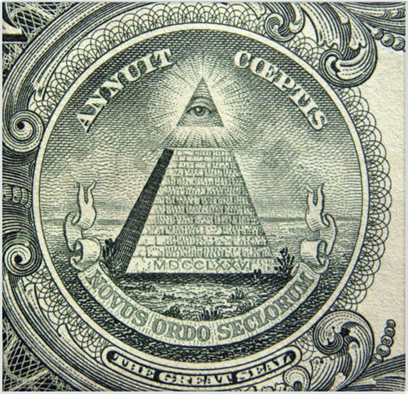 Magickou pyramidu najdeme i na jednodolarové bankovce. Zdroj obrázku:  Snapshots Of The Past, Public domain, via Wikimedia Commons