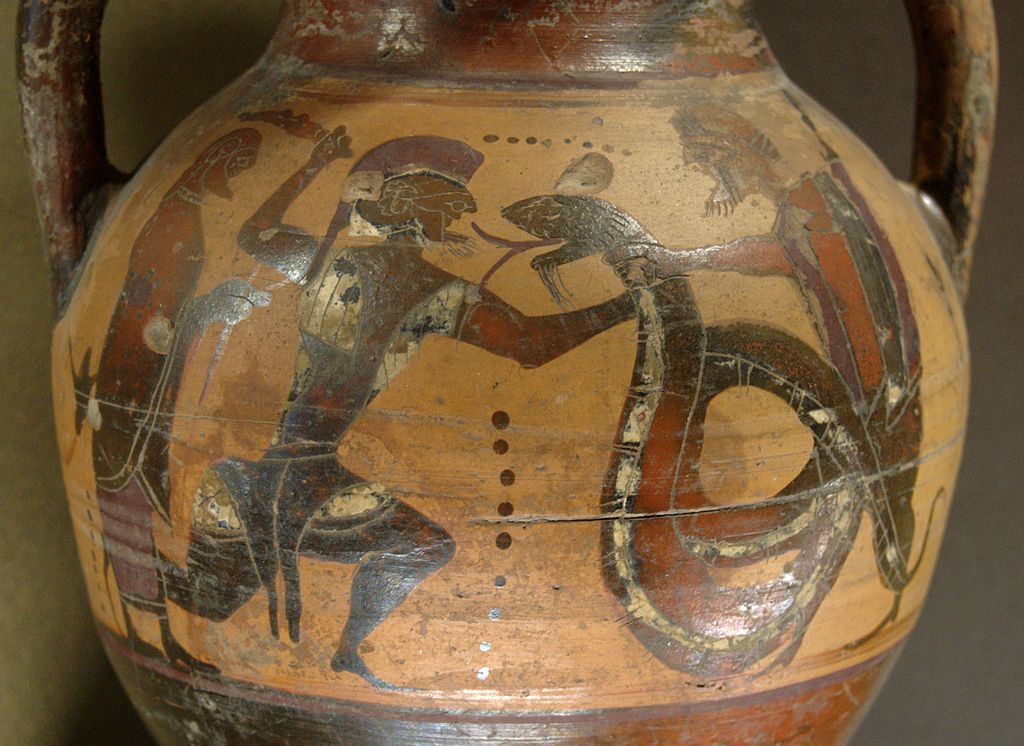 Hrdinové mytologie se jen tak nějaké příšery nelekli. Zdroj foto:  Louvre Museum, Public domain, via Wikimedia Commons	