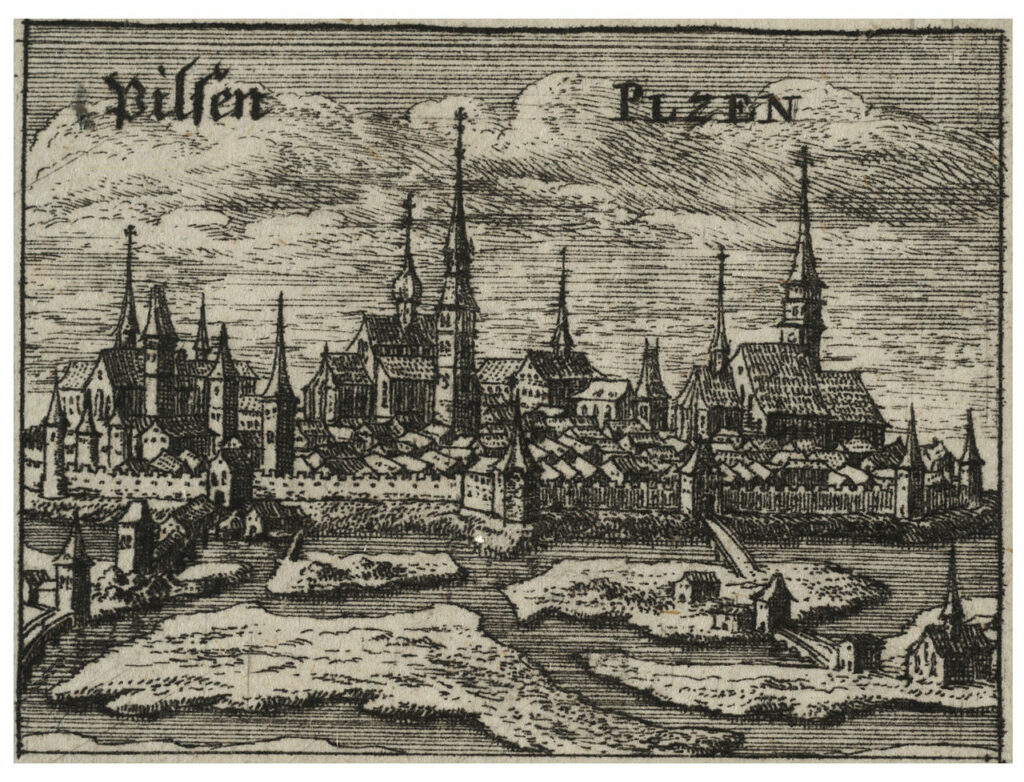 Plzeň na vedutě V. Hollara v polovině 17. století. FOTO: Václav Hollar / Creative Commons / Volné dílo