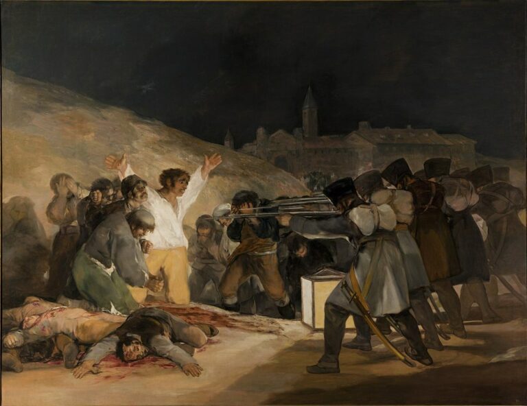 Obraz Popravy 3. května 1808. Goya na něm zachytil popravy španělských vlastenců napoleonskými vojáky. Zdroj obrázku: Francisco de Goya, Public domain, via Wikimedia Commons