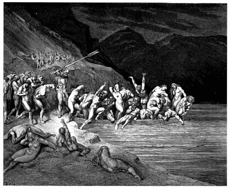 Podsvětní řeka Styx. Mohly její toxické vody za smrt Alexandra Velikého? Zdroj obrázku: Gustave Doré, Public domain, via Wikimedia Commons