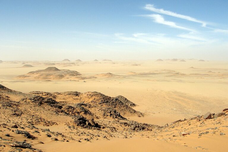 Libyjská poušť. Na první pohled magické místo. Klima pouště však není příliš slučitelné s lidským životem. Navíc, pokud nemáte dostatečné zásoby vody. Zdroj foto: Saharate, CC BY-SA 4.0 , via Wikimedia Commons