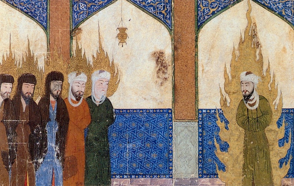 Mohammed, Abrahám, Mojžíš a Ježíš na jediném vyobrazení. Příklad historické internacionalizace svatozáře. Zdroj obrázku:  Unknown author, Public domain, via Wikimedia Commons