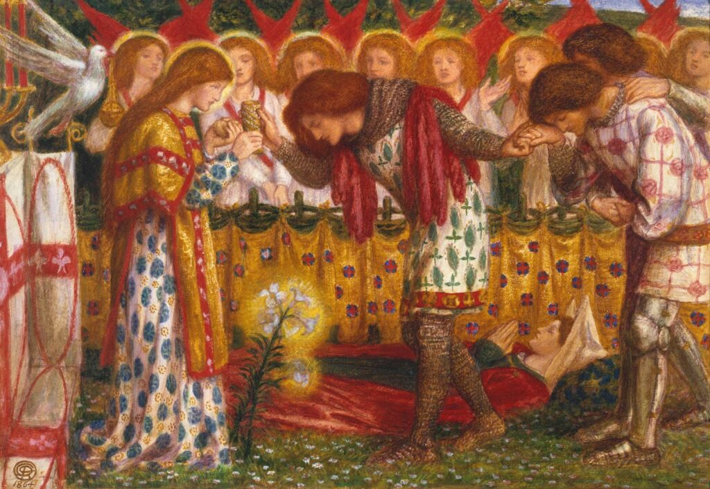 Sir Galahad a svatý grál na obraze Danteho Gabriela Rossettiho Foto: Creative commons - volné dílo 