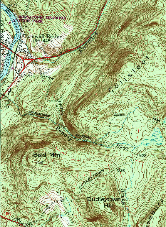 Geologická mapa oblasti z roku 1984. Dudleytown se rozkládal ve spodní části mapy. FOTO: USGS, Public domain, via Wikimedia Commons