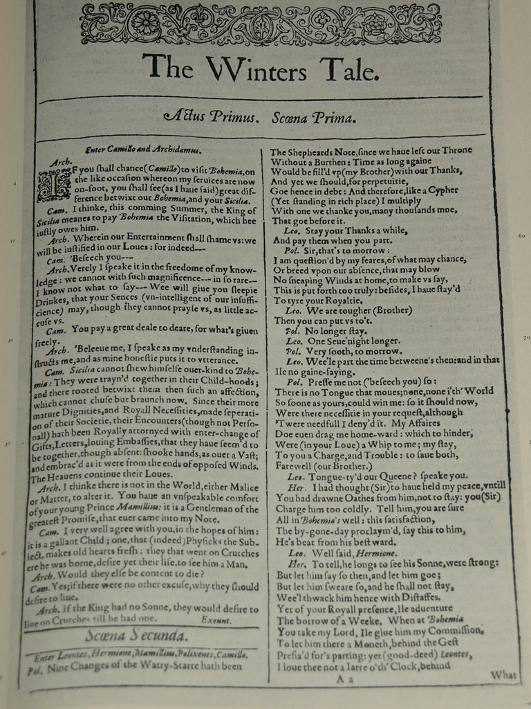 Titulní list historického vydání hry Zimní pohádka. Zdroj foto:   Photo taken by Cowardly Lion, Public domain, via Wikimedia Commons