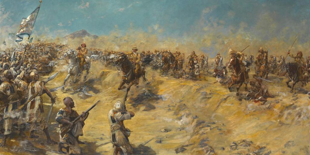 Pád Chartúmu odčinila britská armáda v bitvě u Omdurmánu v roce 1898. Zdroj obrázku: Edward Matthew Hale (1852-1924). Raoulduke47 4 January 2007 (original upload date) at en.wikipedia, Public domain, via Wikimedia Commons


