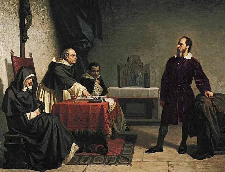 Galileo čelící římské inkvizici. Zdroj obrázku: Cristiano Banti, Public domain, via Wikimedia Commons