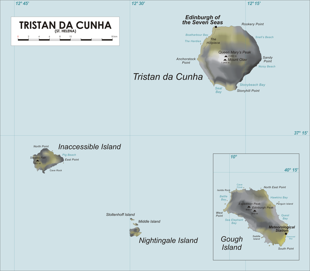 Mapa souostroví Tristan da Cunha. / Creative Commons / Volné dílo