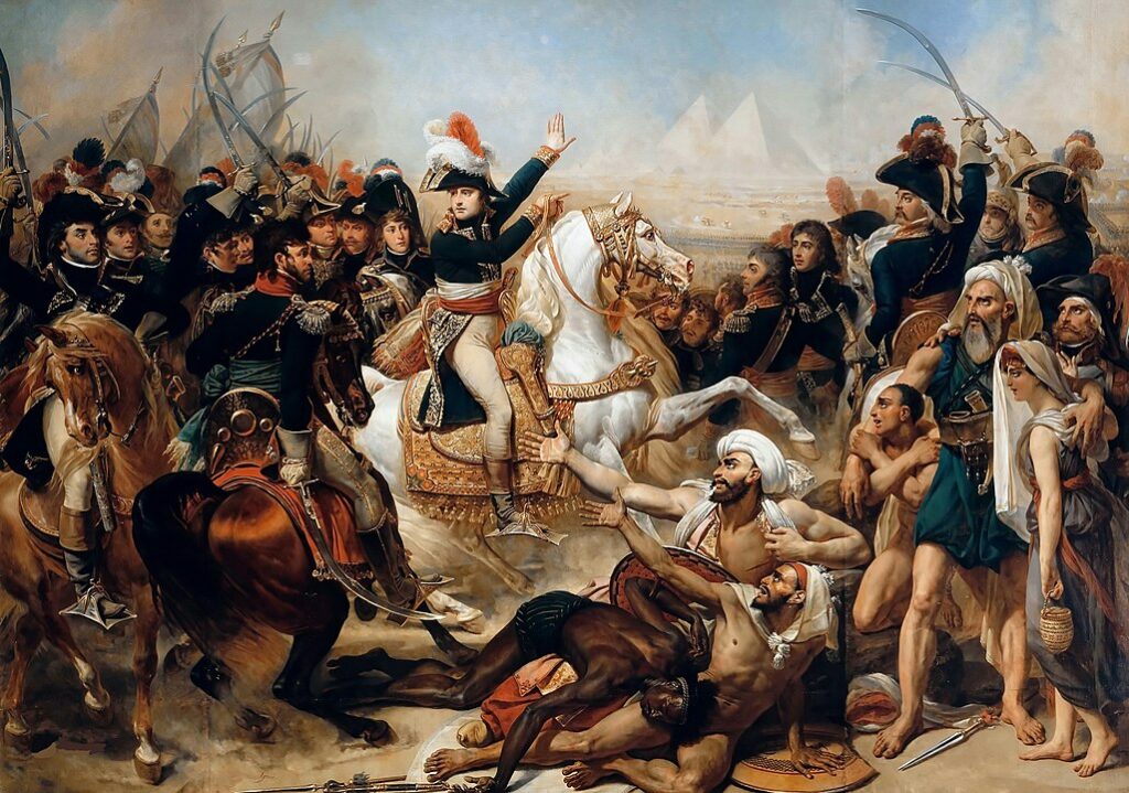 Napoleon v bitvě u pyramid poráží egyptské mamlúky. FOTO: neznámý autor / Creative Commons / volné dílo 