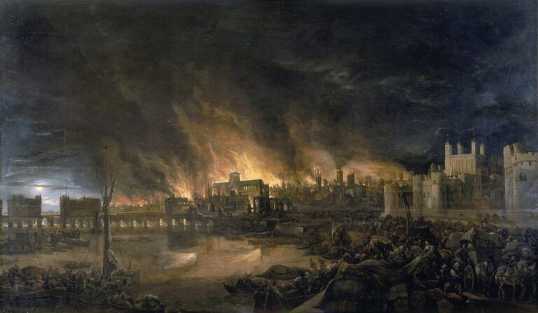 Velký požár Londýna zvěčněný na obraze. FOTO: neznámý autor / Creative Commons / volné dílo