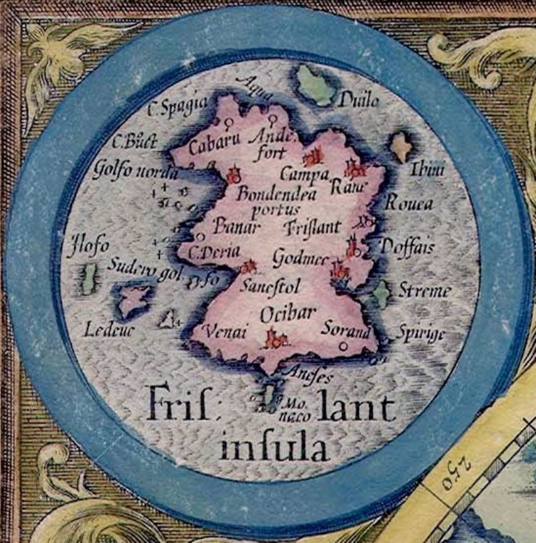 Mapa z roku 1623. Frisland existuje! Zdroj obrázku:  Mercator, Public domain, via Wikimedia Commons
 
