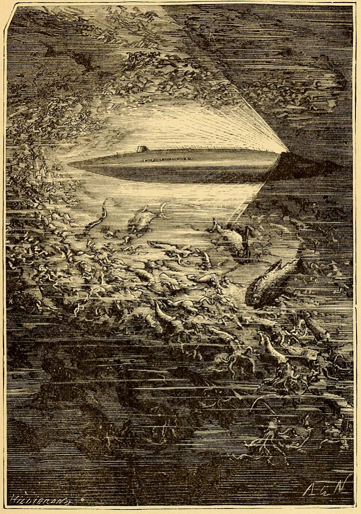 Vír Moskstraumen byl místem poslední nahlášené pozice Vernova Nautila.  Zdroj obrázku:  Alphonse-Marie-Adolphe de Neuville, Public domain, via Wikimedia Commons