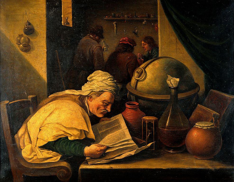 Alchymisté neúnavně hledali kámen mudrců. Zdroj obrázku: After David Teniers the Younger, Public domain, via Wikimedia Commons