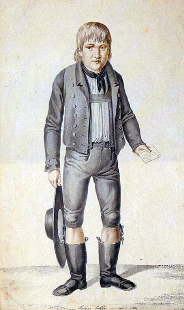 Podobizna Kaspara Hausera. Zdroj obrázku: Johann Georg Laminit (1775–1848), Public domain, via Wikimedia Commons