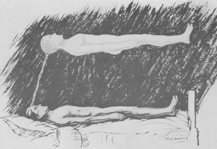 Někdy je popisována i šňůra, kterou má být člověk s jeho obrazem spojen. FOTO: Hereward Carrington - Sylvan Muldoon - CC - Public Domain