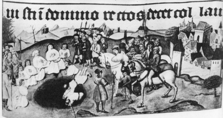 Kruté výjevy z let 1419-1421. Příznivci husitství jsou vhazováni do kutnohorských šachet. Zdroj obrázku: Unknown author, Public domain, via Wikimedia Commons