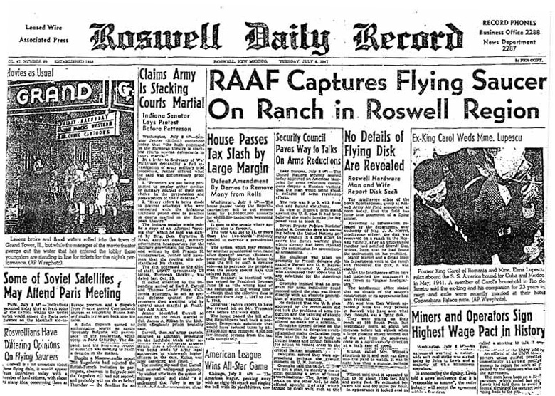 O havárii v Roswellu se psalo všude. Našly se na palubě údajného UFO egyptské hieroglyfy? FOTO: neznámý autor / Creative Commons / volné dílo 