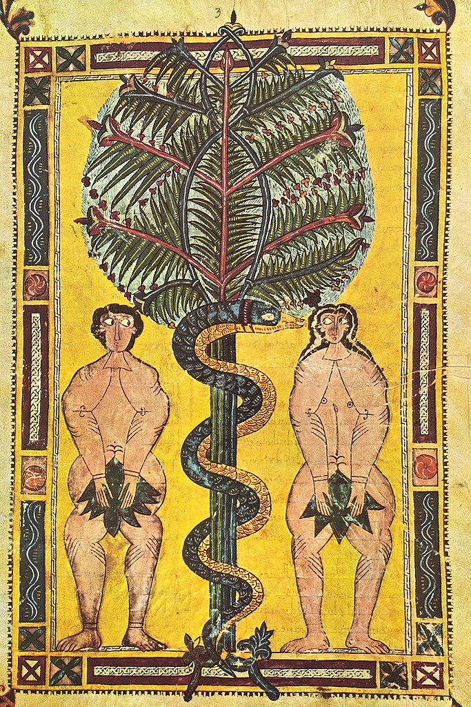 Středověké zobrazení Adama a Evy. Zdroj obrázku:  Real Biblioteca de San Lorenzo, Public domain, via Wikimedia Commons
 
