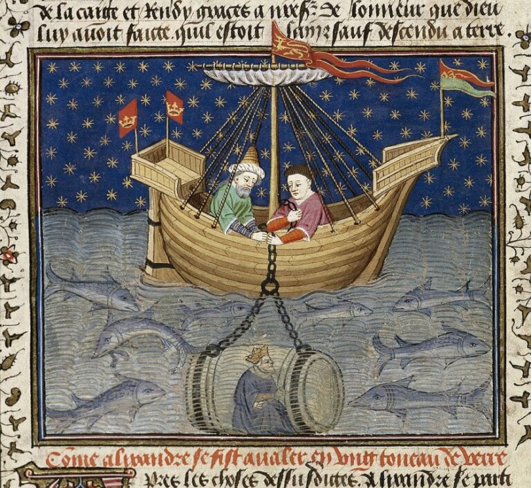 Sedneš si na dno moře, ale stejně se rybou nestaneš… Alexandr Veliký to alespoň zkusil. Zdroj foto: British Library, Public domain, via Wikimedia Commons