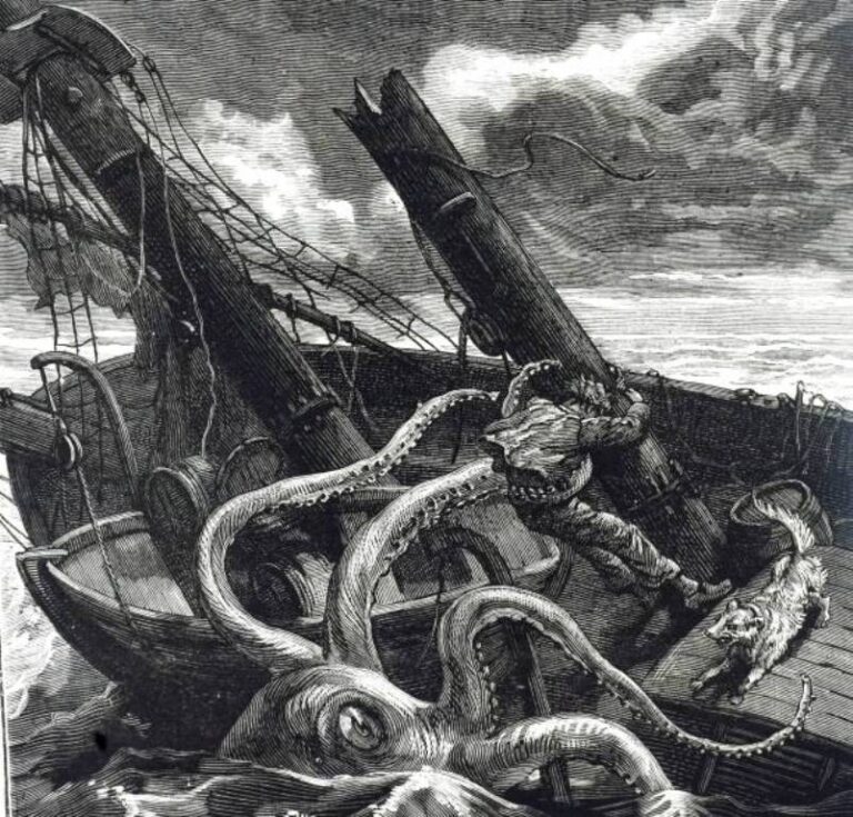 Obřími chobotnicemi se námořnické historky jen hemží. Zdroj obrázku: Unknown author, Public domain, via Wikimedia Commons