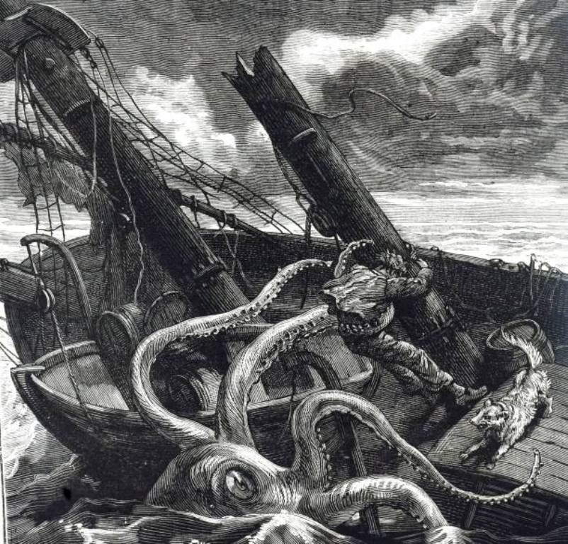 Obřími chobotnicemi se námořnické historky jen hemží. Zdroj obrázku:   Unknown author, Public domain, via Wikimedia Commons